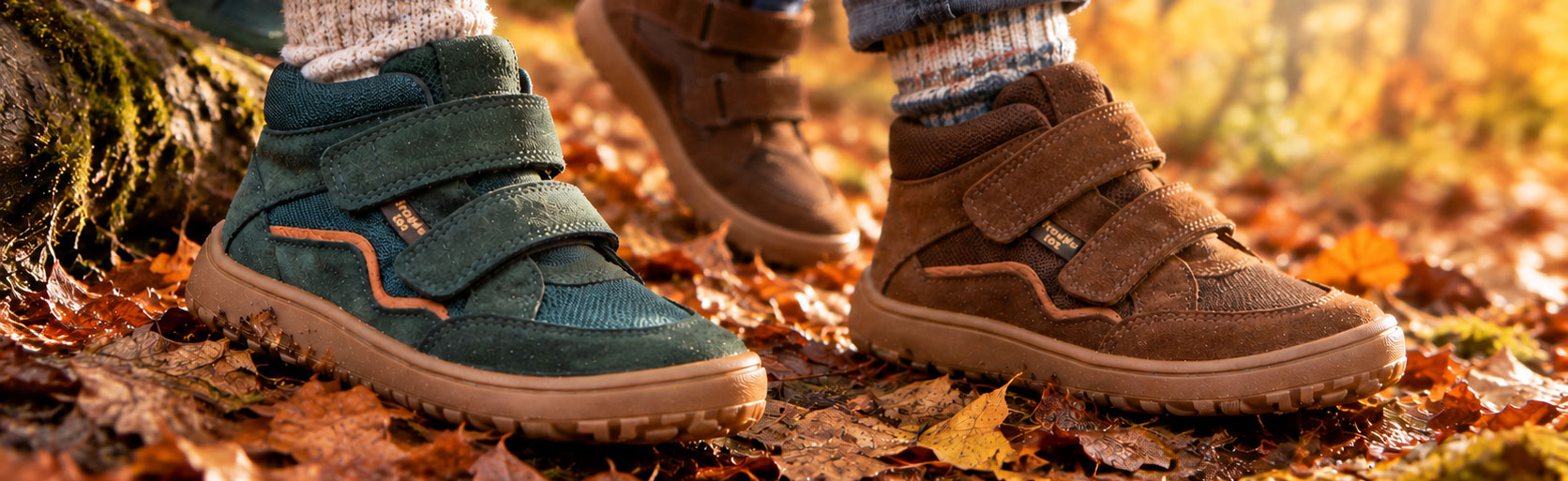 Children wearing Froddo barefoot boots outdoors in autumn